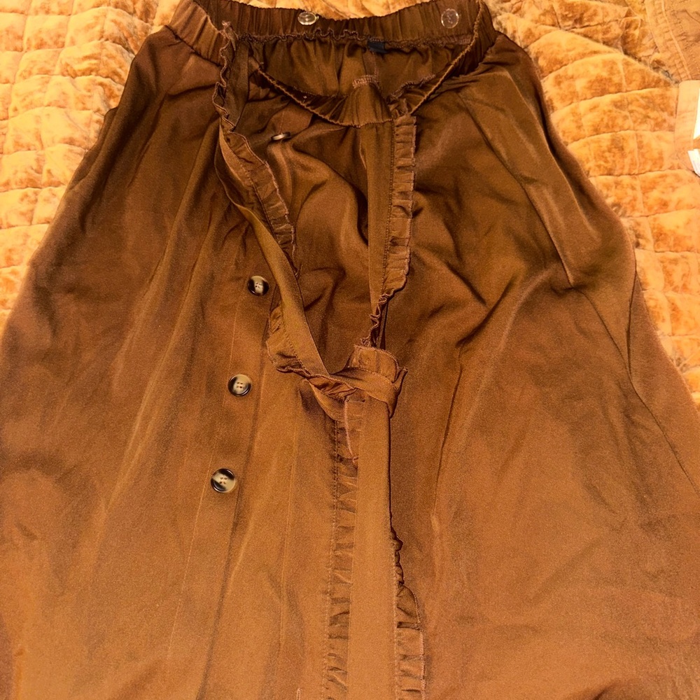 Source Unknown Chocolate Brown Ruffle-Trim Button Midi Skirt